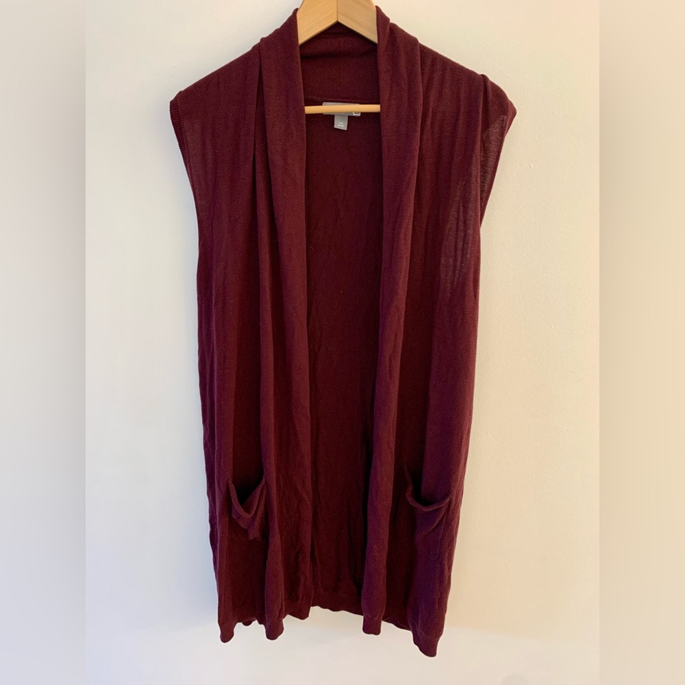 Vintage Sears Women’s Long Open Cardigan Sweater, size Large 12-14. MaroonPurple